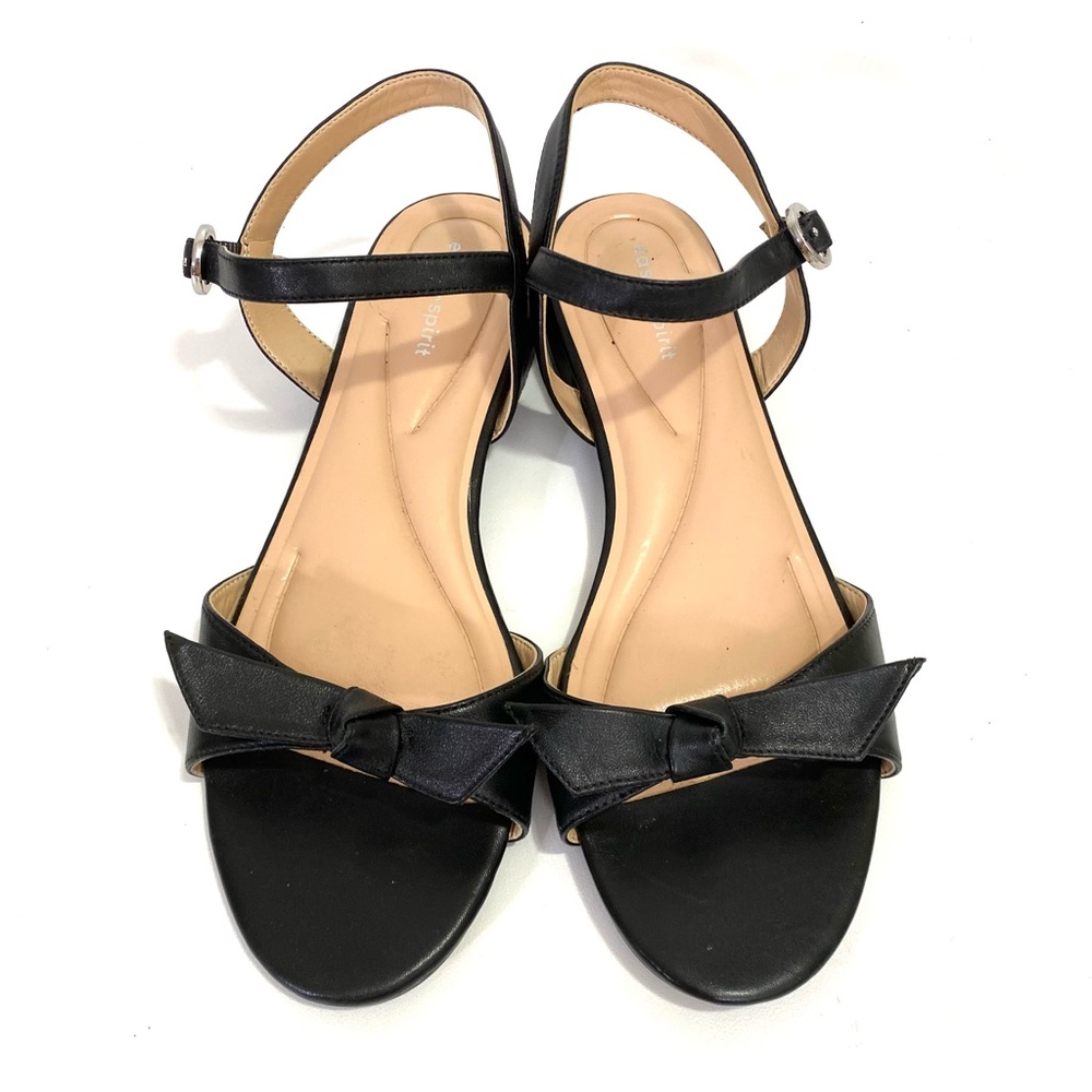 Easy Spirit Flat Ankle Strap Black Sandals 9.5 M Open Toe Bow Round Toe - Picture 6 of 12